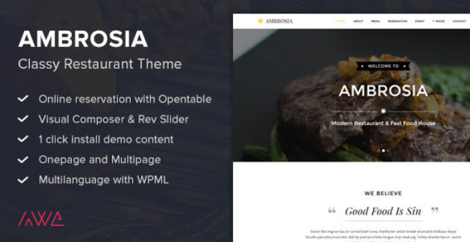 Ambrosia - Classy Restaurant Wordpress Theme