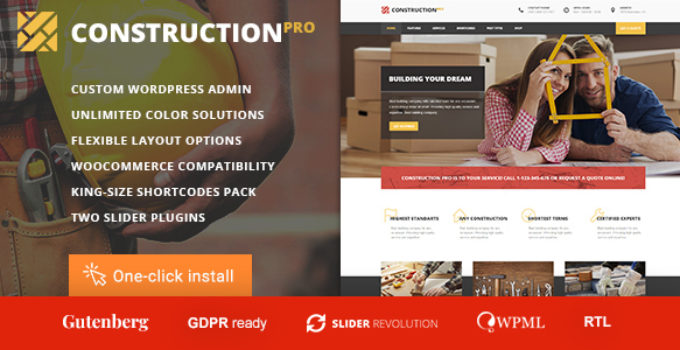 Construction PRO - Building and Renovation Services Construction WordPress Theme