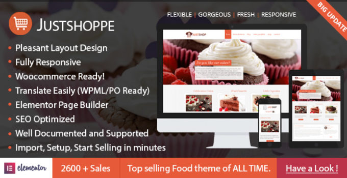 Elementor Cake Bakery WordPress Theme - Justshoppe
