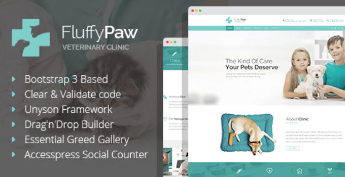 FluffyPaw - WordPress theme for veterinary clinic or pet care center.