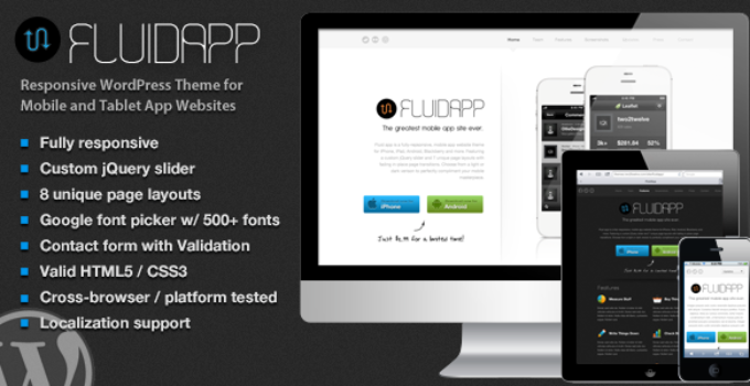 FluidApp - Responsive Mobile App WordPress Theme