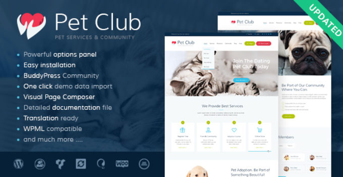 Pet Club - Services, Adoption, Dating & Community WordPress Theme