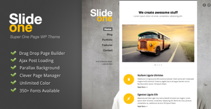 Slide One - One Page Parallax, Ajax WP Theme