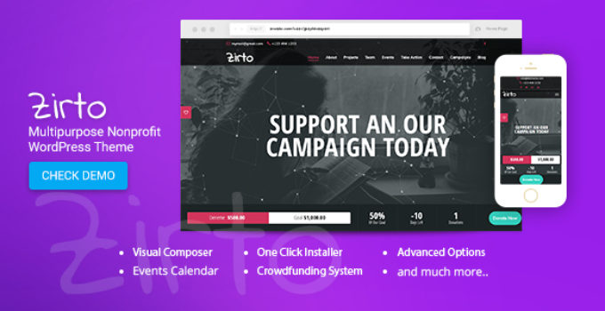 Zirto - Charity Crowdfunding & Charity Fundraising Theme