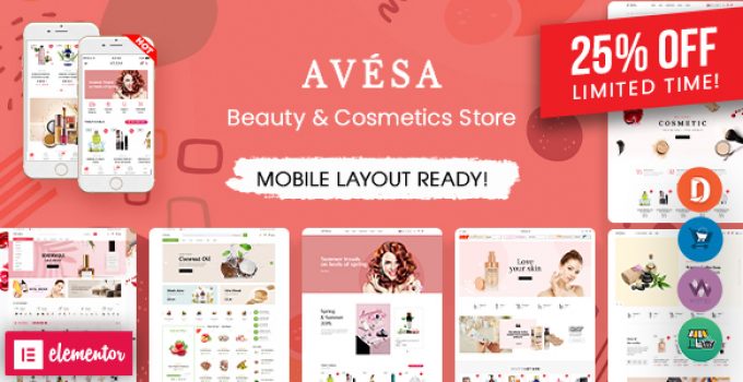 Avesa - Beauty, Cosmetics Store Elementor WooCommerce WordPress Theme (06+ Indexes + Mobile Layout)