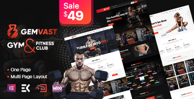 Gemvast - Gym Fitness Club Multipage, Onepage WordPress Theme