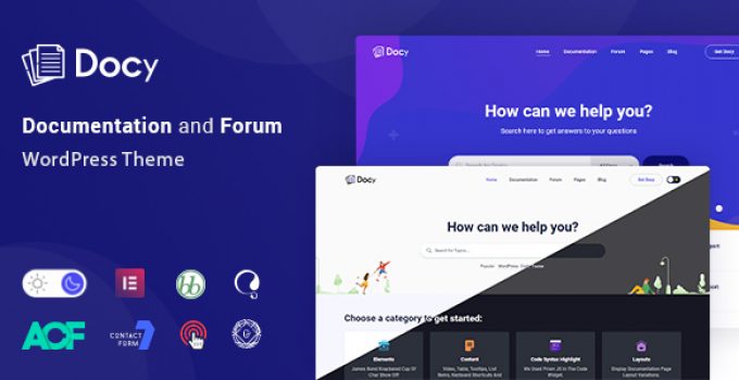 Docy - Documentation and Knowledge base WordPress Theme with Envato API integrated Forum