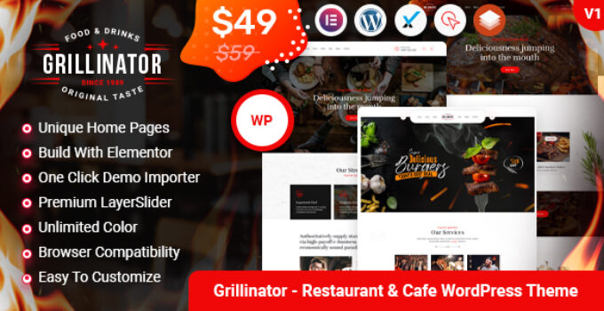 Grillinator - Food Restaurant Cafe Bar Grill & Bistro WordPress Theme