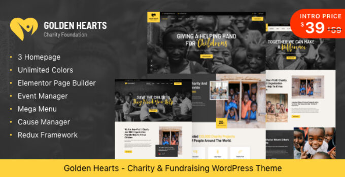 Golden Hearts - Fundraising & Charity WordPress Theme