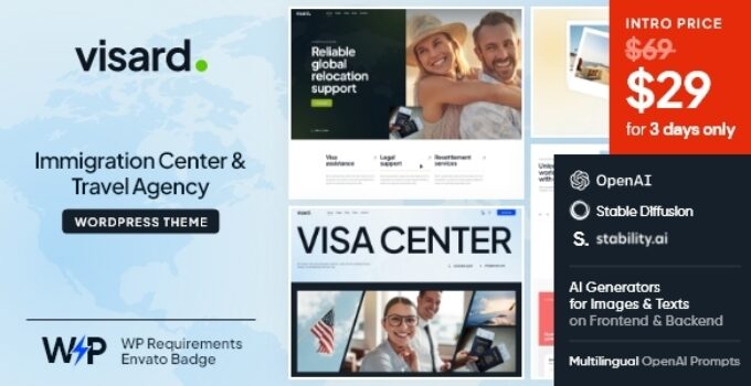 Visard - Immigration Center & Travel Agency WordPress Theme