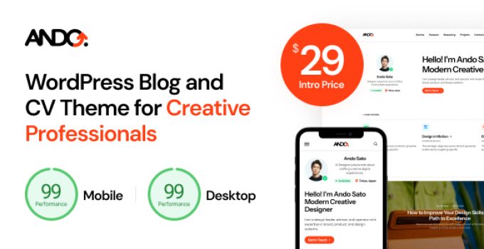 Ando - Performance Optimized WordPress Blog and CV Theme for Creative Professionals