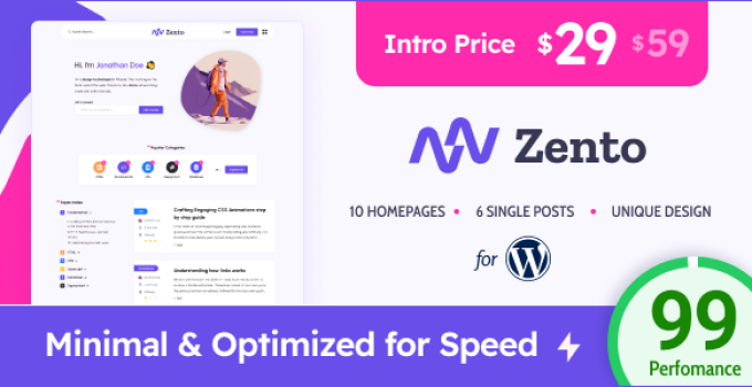 Zento - Modern & Lightweight Blog for WordPress